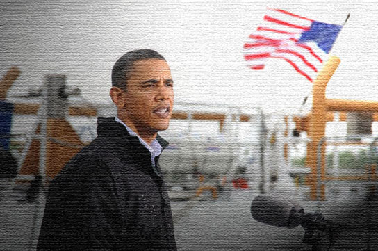 Obama tours oil spill oil painting May 2 UPI